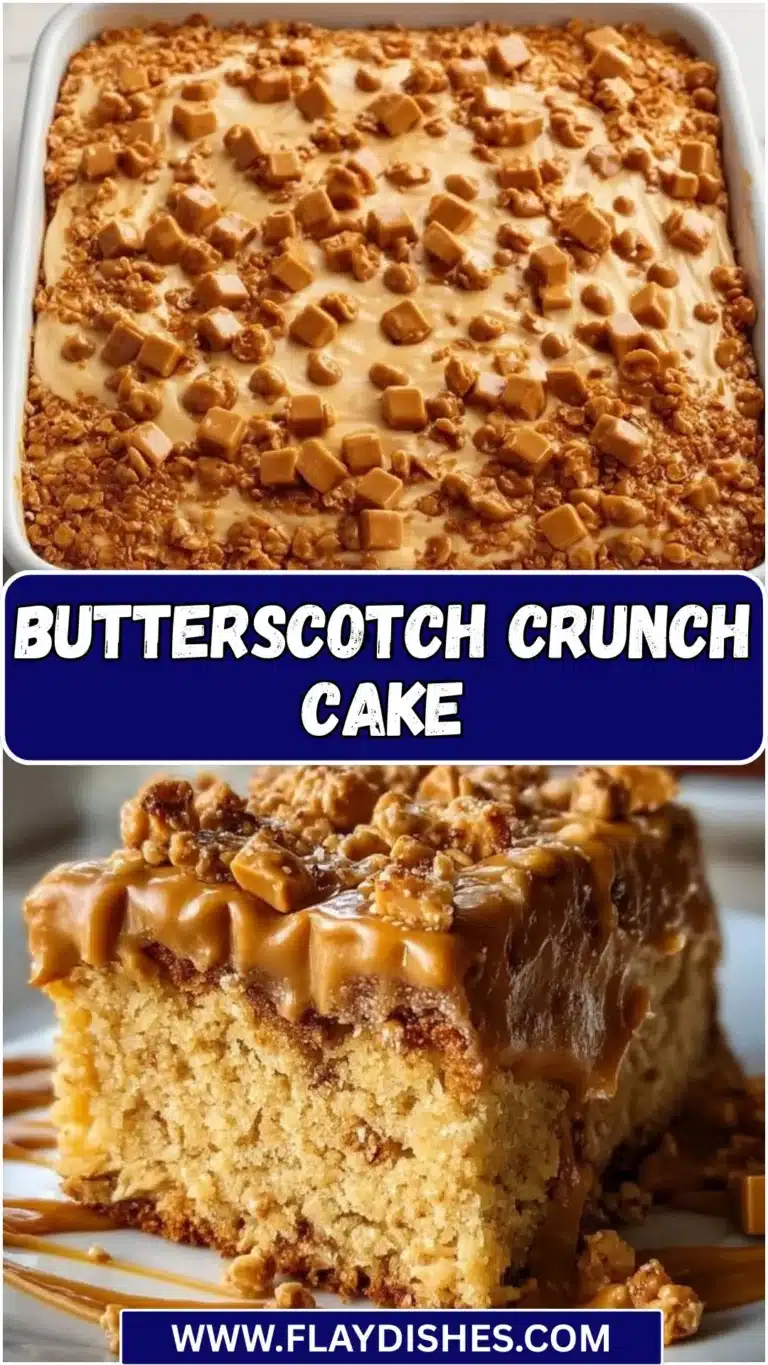 Delicious Butterscotch Crunch Cake topped with crushed butterscotch candies
