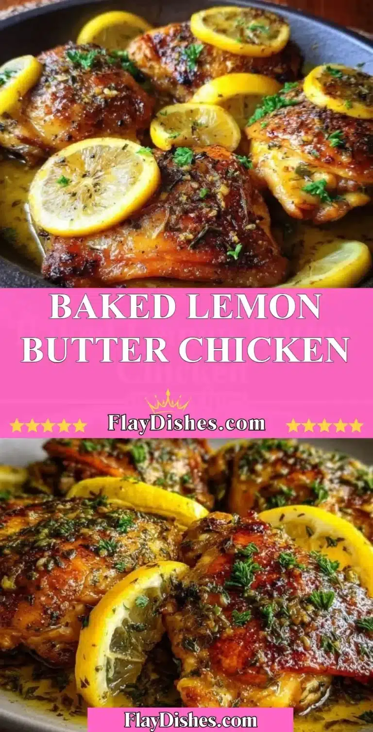 Baked Lemon Butter Chicken 10 Baked lemon butter chicken garnished with herbs on a serving plate.