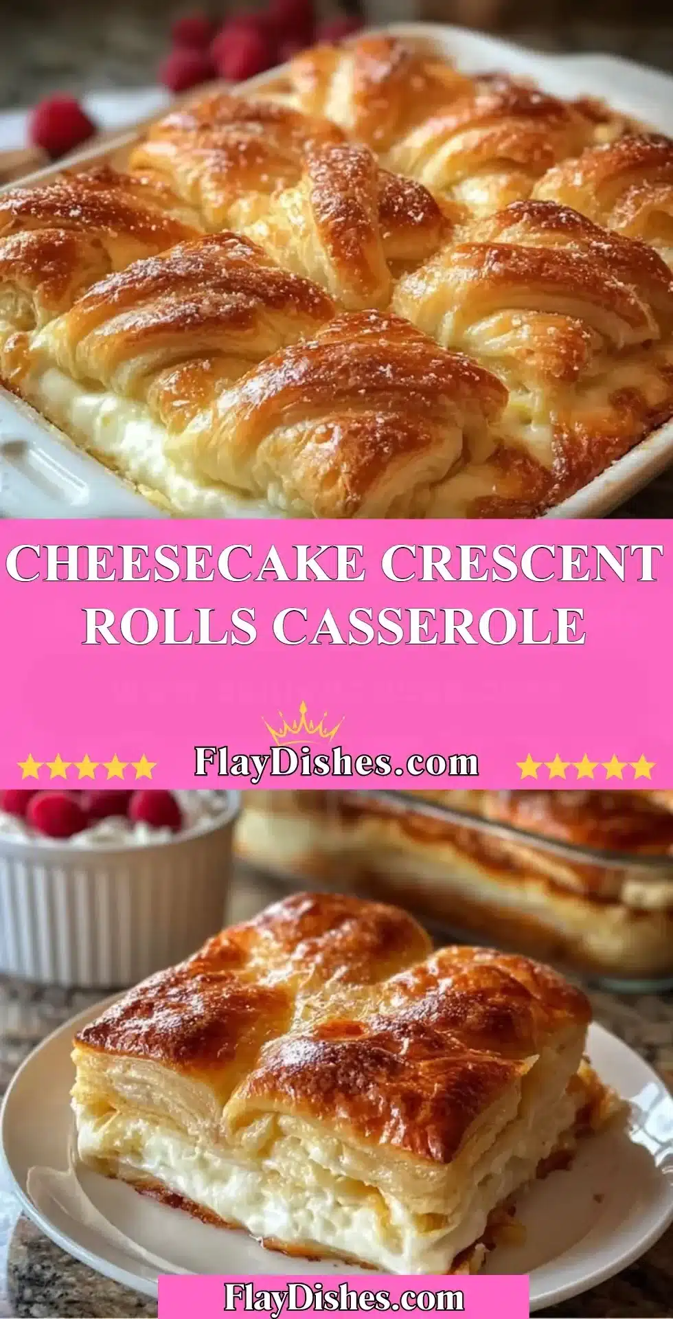 Cheesecake Crescent Rolls Casserole 2 Delicious Cheesecake Crescent Rolls casserole served on a plate