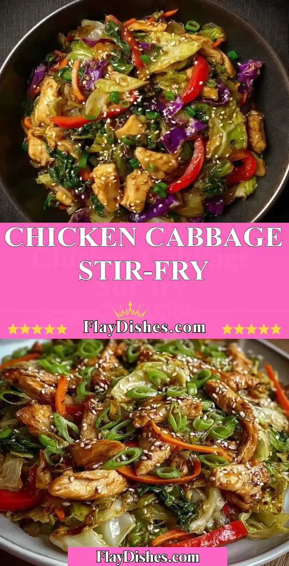 Chicken Cabbage Stir-Fry 2 Delicious Chicken Cabbage Stir-Fry served in a bowl with vibrant vegetables.