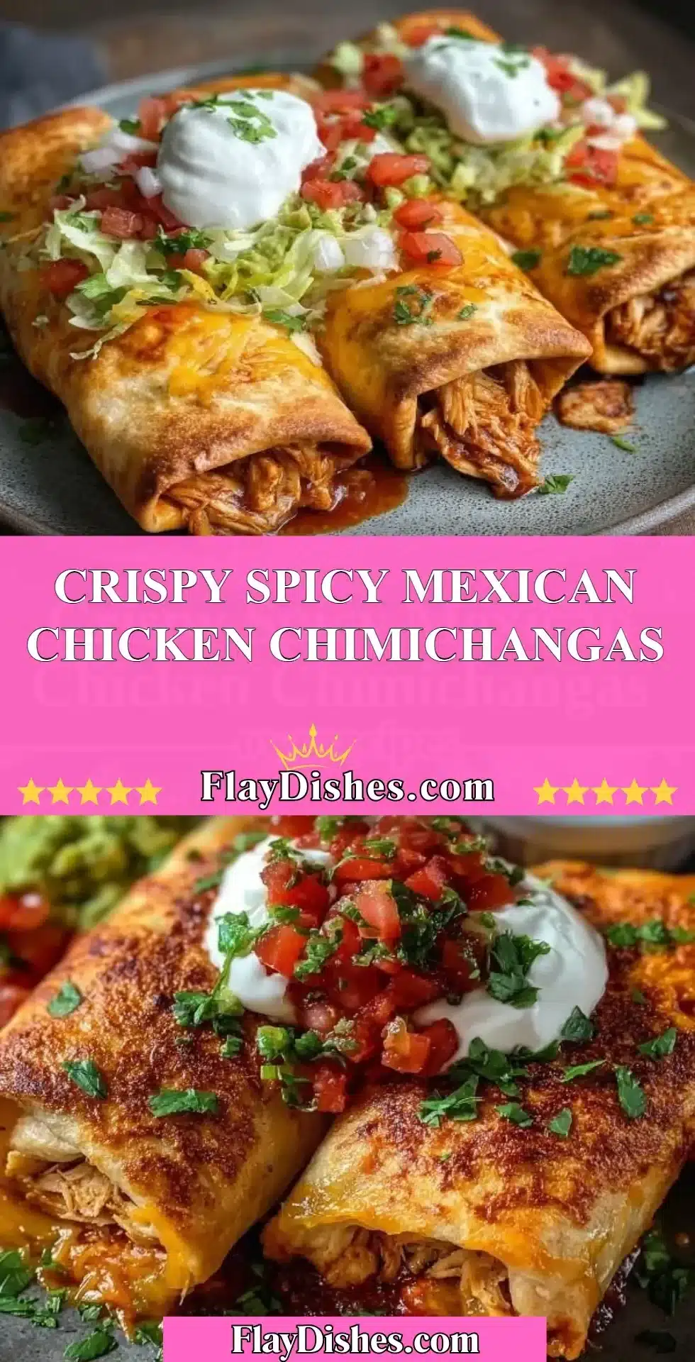 Crispy Spicy Mexican Chicken Chimichangas 2 Crispy spicy chicken chimichangas served with salsa and guacamole