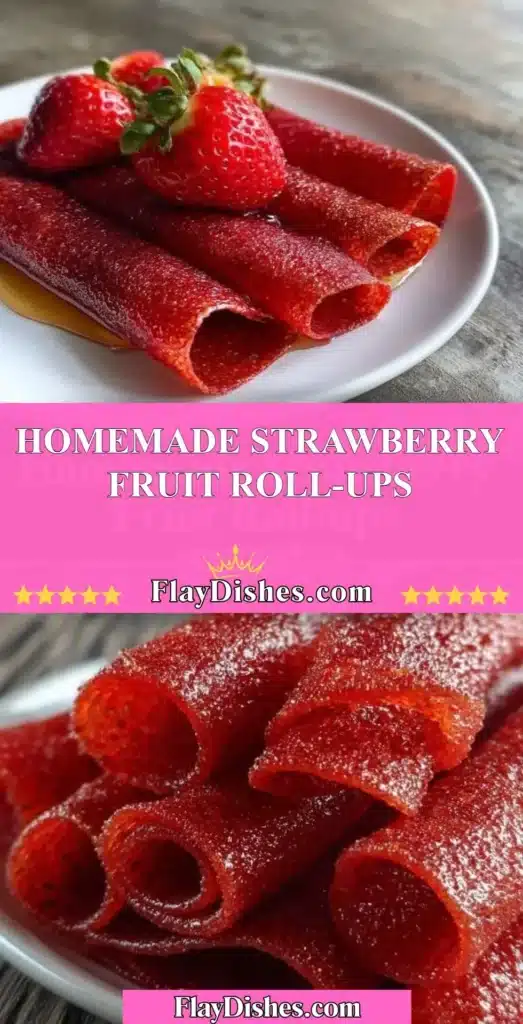 Homemade strawberry fruit roll-ups ready to enjoy as a healthy snack.