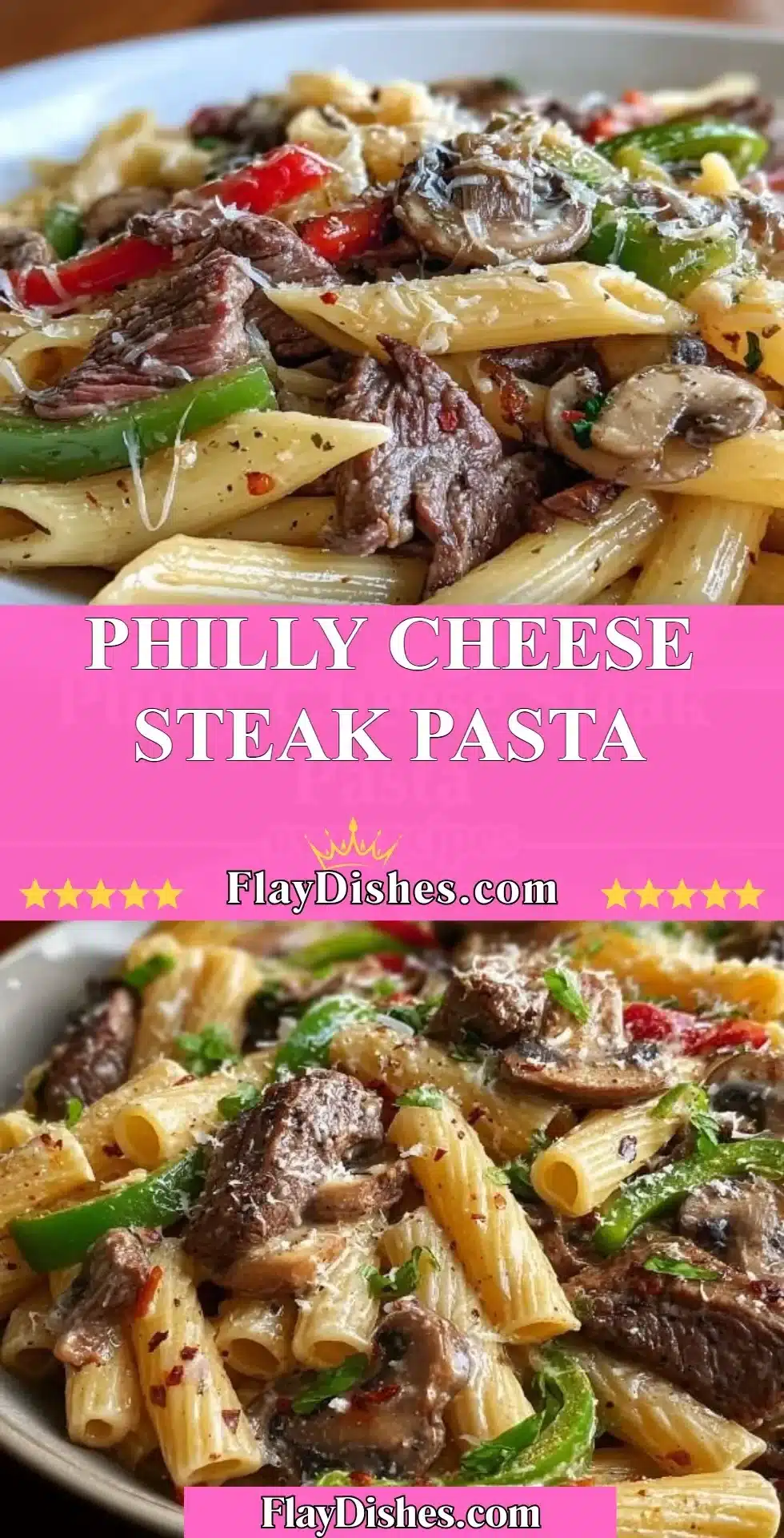 Delicious Philly Cheese Steak Pasta served in a bowl with fresh herbs