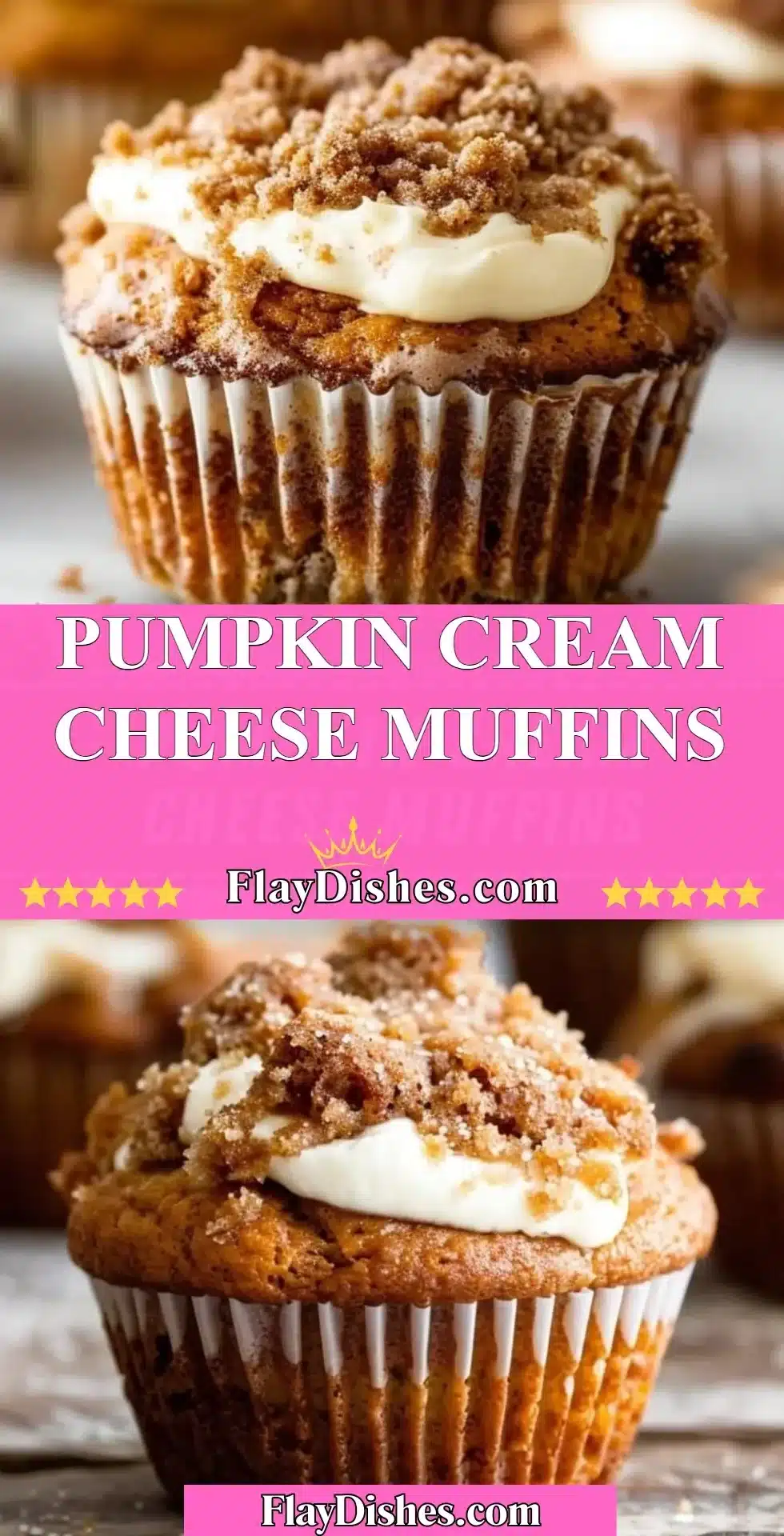 Delicious Pumpkin Cream Cheese Muffins topped with cream cheese frosting