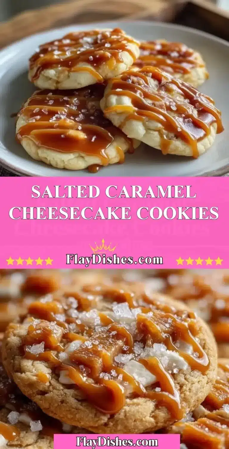 Salted caramel cheesecake cookies with a drizzle of caramel