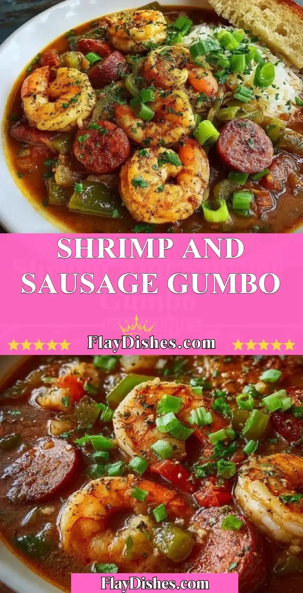 Shrimp and Sausage Gumbo 2 Delicious Shrimp and Sausage Gumbo served in a bowl with rice and herbs