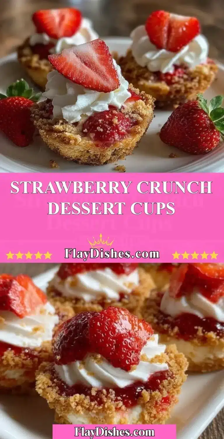 Strawberry Crunch Dessert Cups featuring fresh strawberries and a crunchy topping