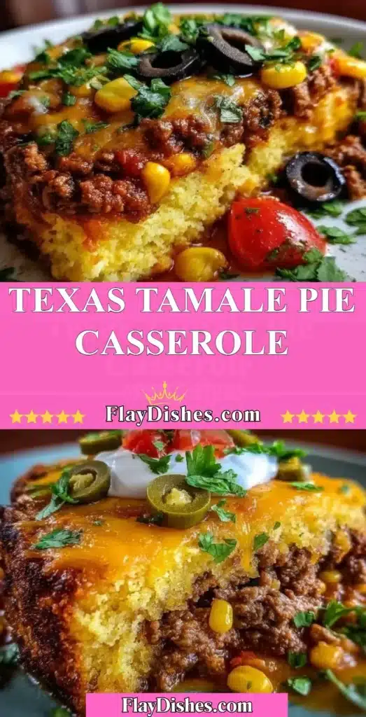 Delicious Texas Tamale Pie Casserole topped with cheese and served in a baking dish