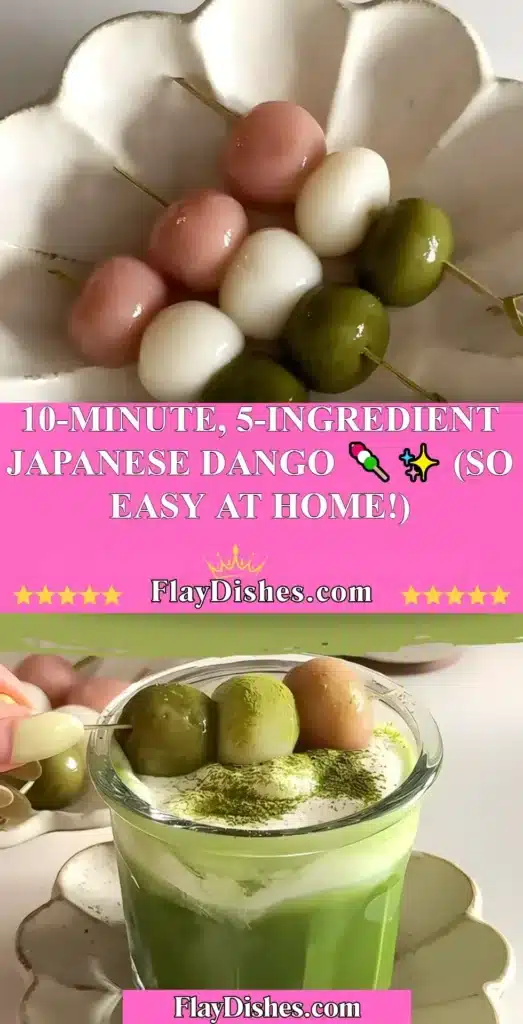 Homemade Japanese Dango with five ingredients, served on a stick.