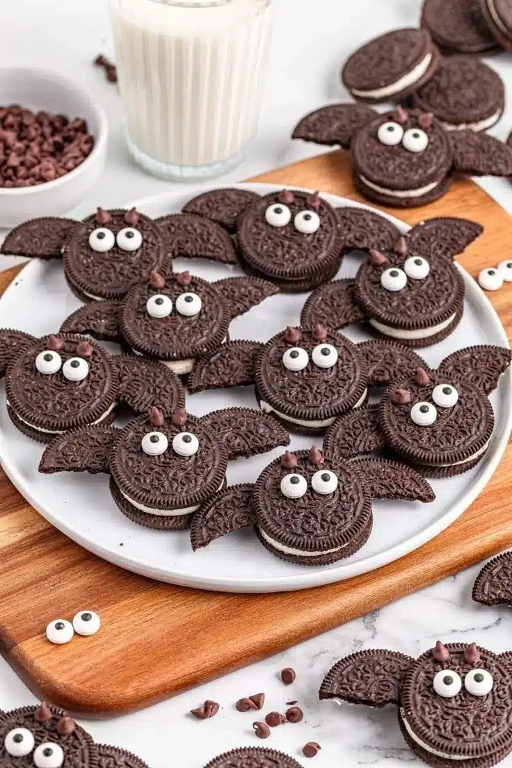 Delicious Bat Oreos decorated for Halloween