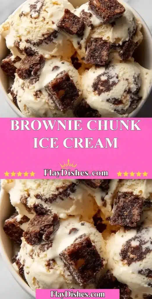A scoop of Brownie Chunk Ice Cream with rich brownie pieces and a creamy texture.