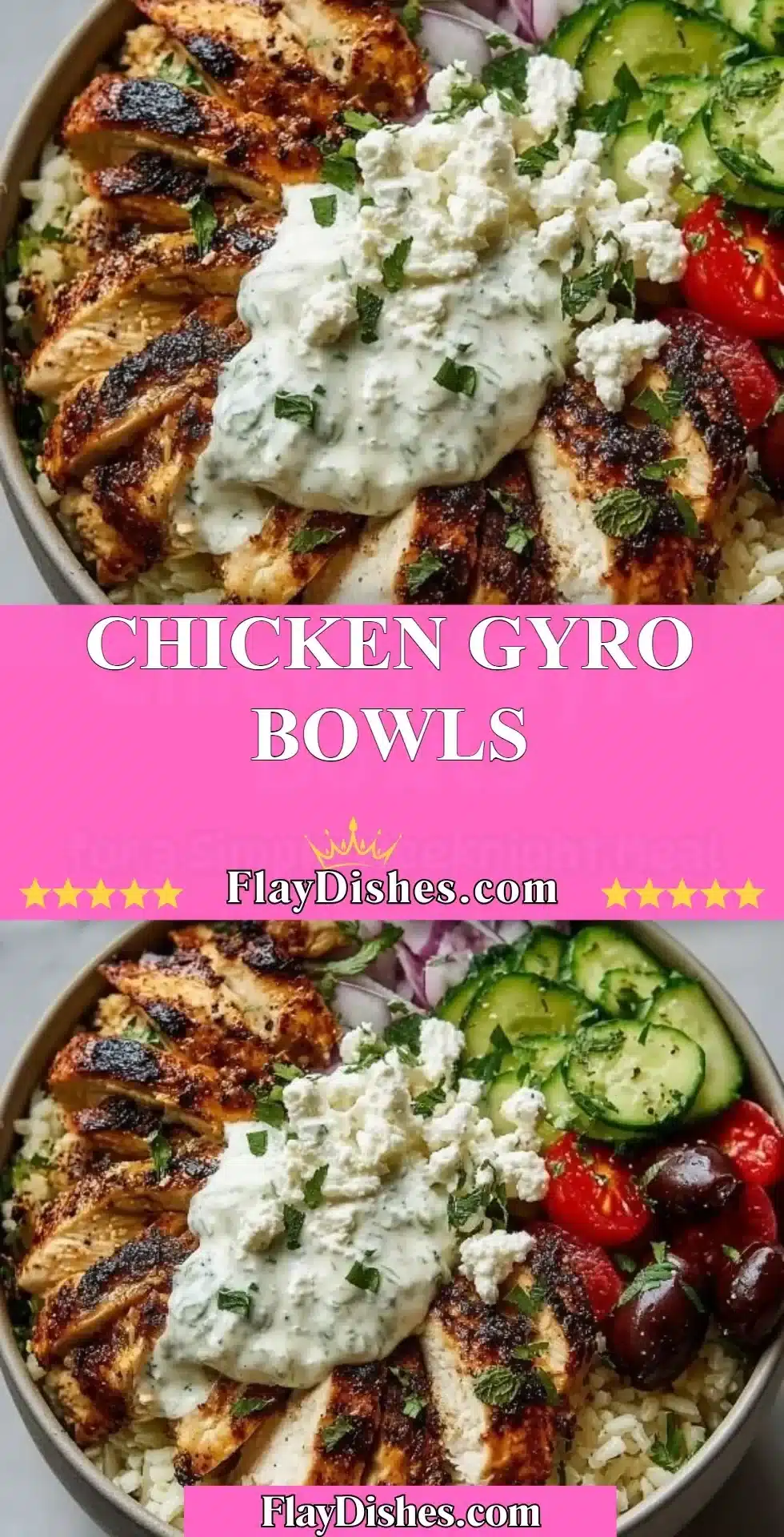 Chicken Gyro Bowls 2 Delicious Chicken Gyro Bowl with fresh veggies and sauce