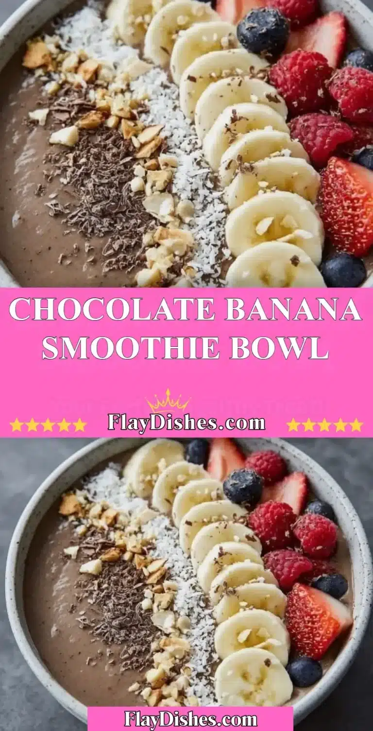 Chocolate Banana Smoothie Bowl 9 Chocolate Banana Smoothie Bowl topped with fresh fruits and nuts