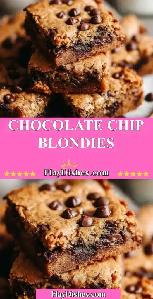 Delicious chocolate chip blondies dessert with a golden brown texture.
