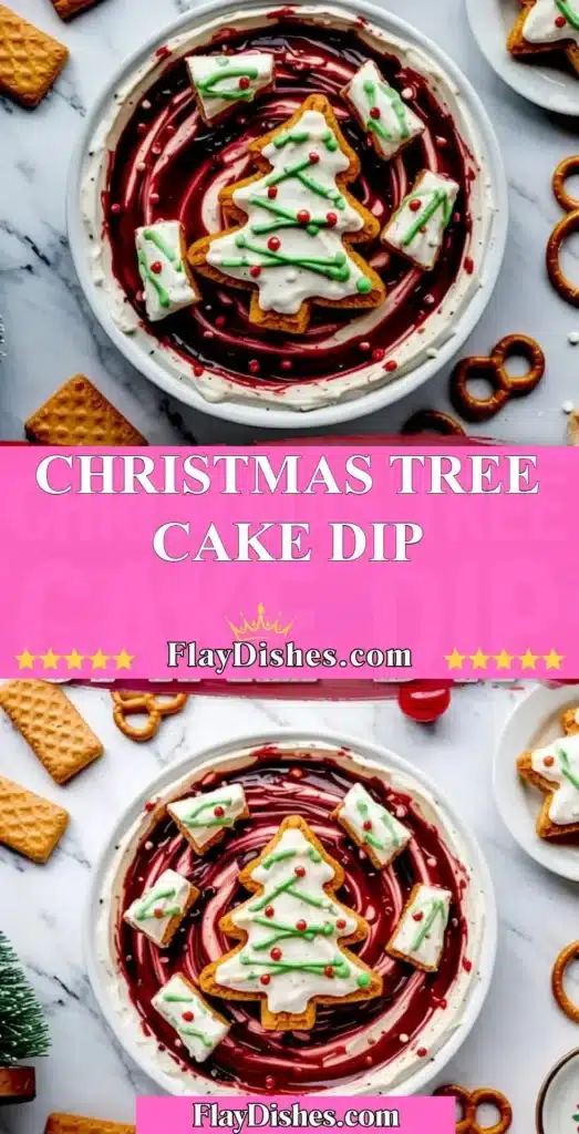 Festive Christmas Tree Cake Dip served in a bowl with sprinkles and holiday decorations