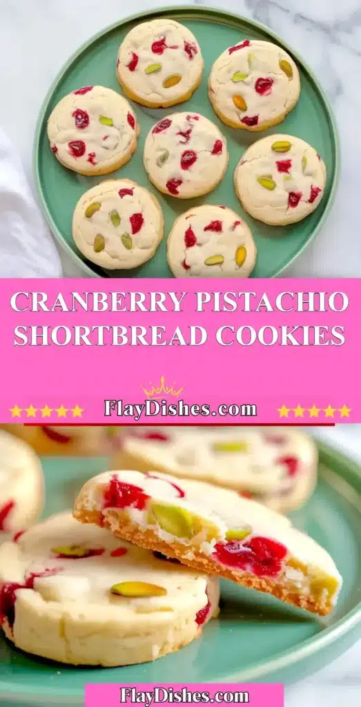 Freshly baked cranberry pistachio shortbread cookies on a cooling rack