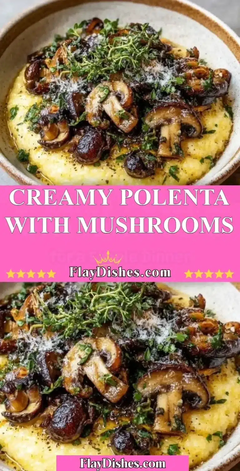 Creamy Polenta with Mushrooms 9 Creamy polenta topped with sautéed mushrooms in a bowl