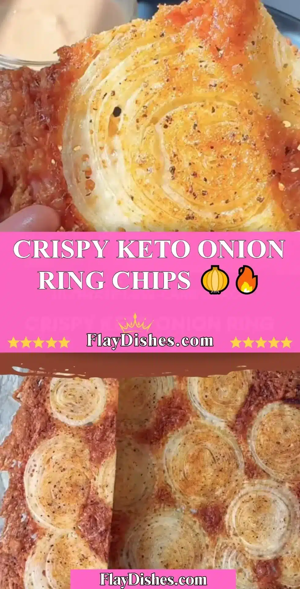 Crispy keto onion ring chips served on a plate