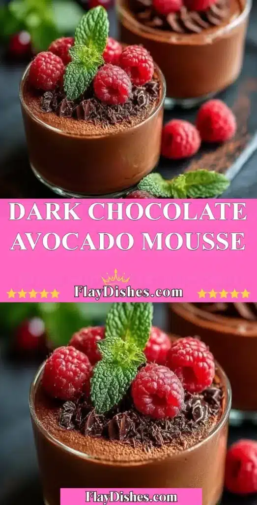 Delicious dark chocolate avocado mousse topped with fresh berries