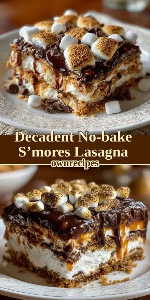 Decadent no-bake s'mores lasagna with graham crackers, chocolate, and marshmallows