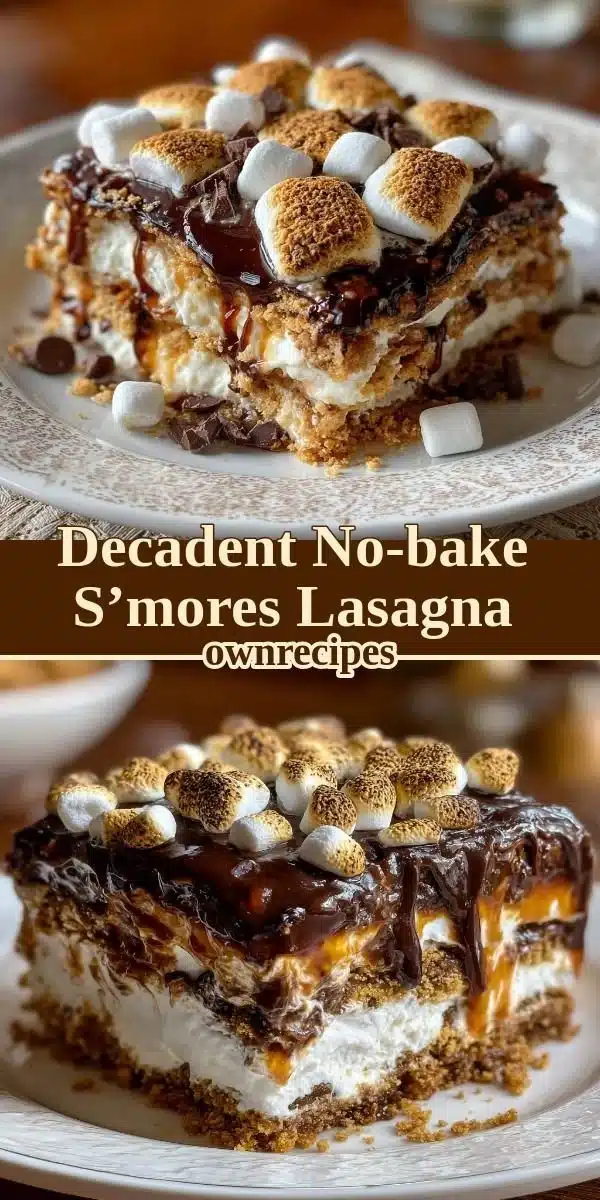 Decadent No-Bake S’mores Lasagna 7 Decadent no-bake s'mores lasagna with graham crackers, chocolate, and marshmallows
