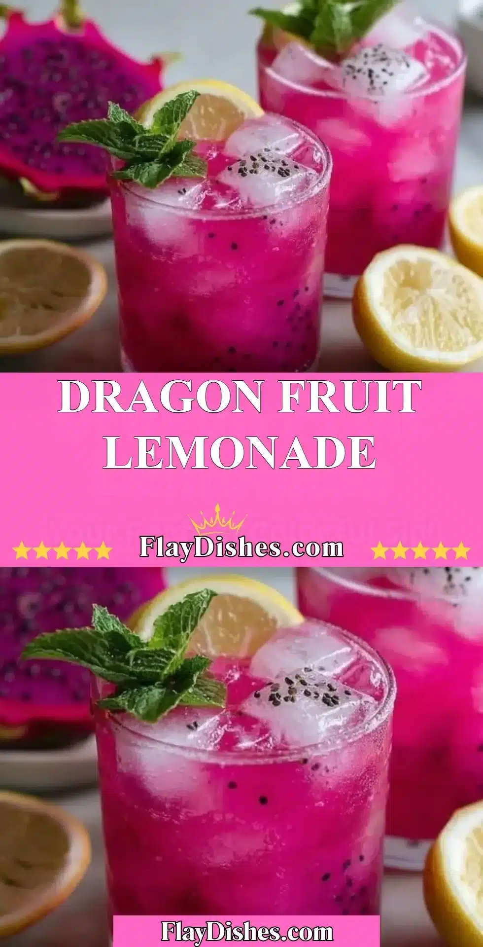 Dragon Fruit Lemonade 2 Freshly made dragon fruit lemonade in a glass with vibrant colors