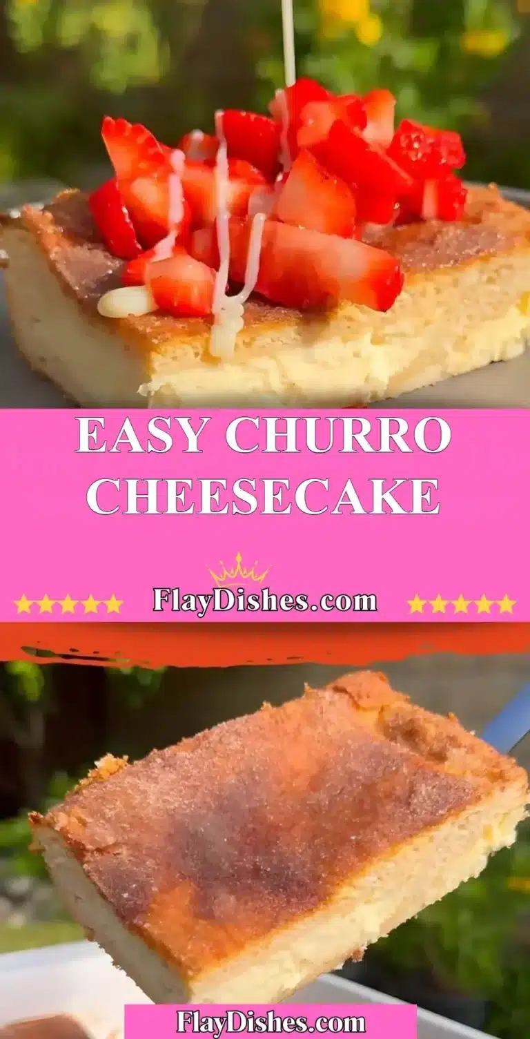 Delicious easy churro cheesecake with a cinnamon sugar topping