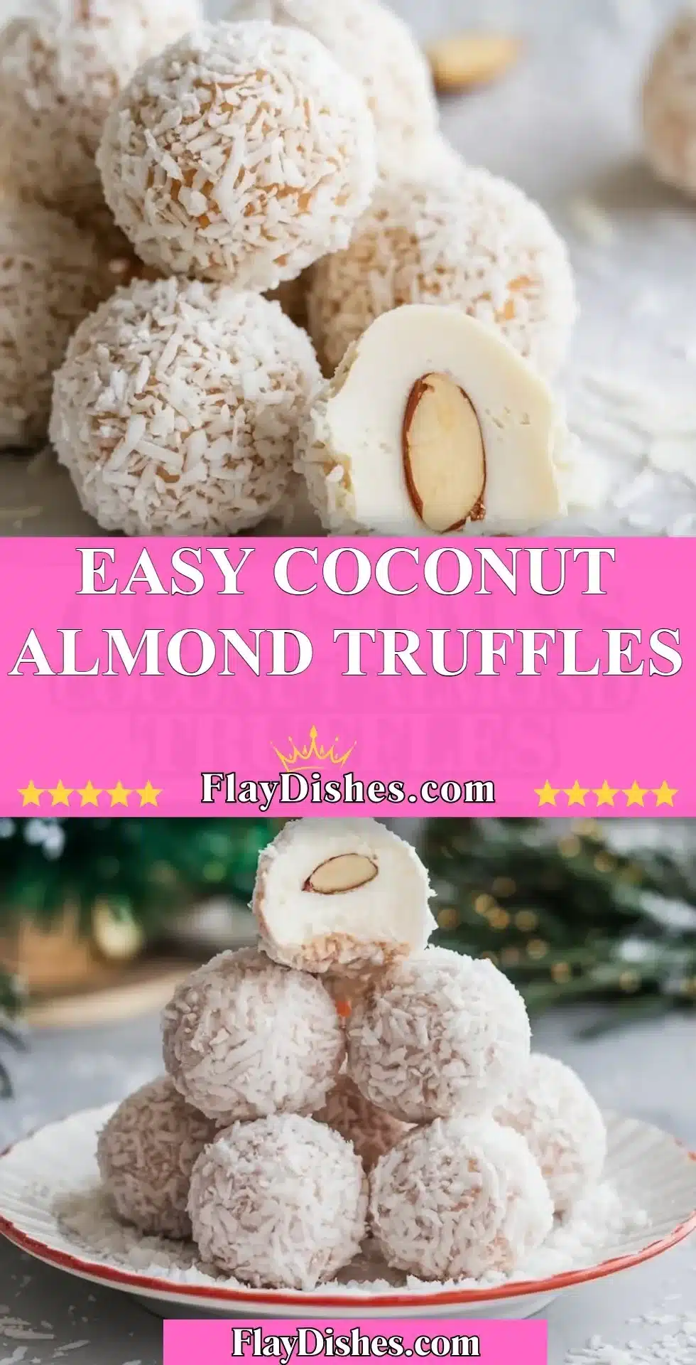 Homemade easy coconut almond truffles on a plate