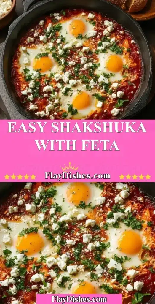 Easy Shakshuka with Feta served in a skillet, featuring vibrant tomatoes and poached eggs.