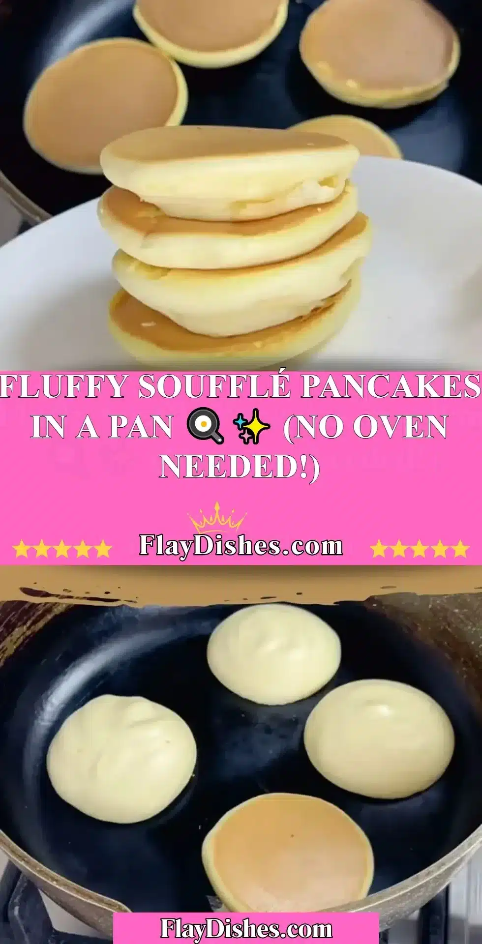 Fluffy soufflé pancakes cooked in a pan with no oven needed