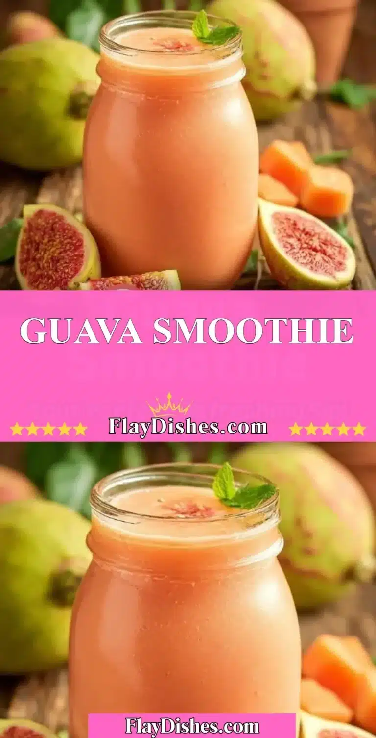 Delicious guava smoothie in a glass garnished with fresh fruit