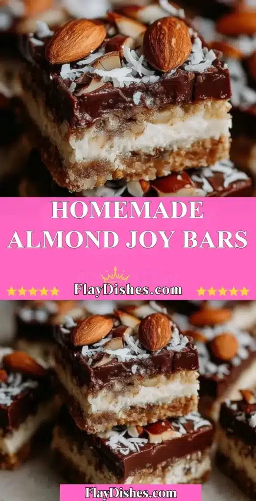 Homemade Almond Joy Bars with coconut, chocolate, and almonds