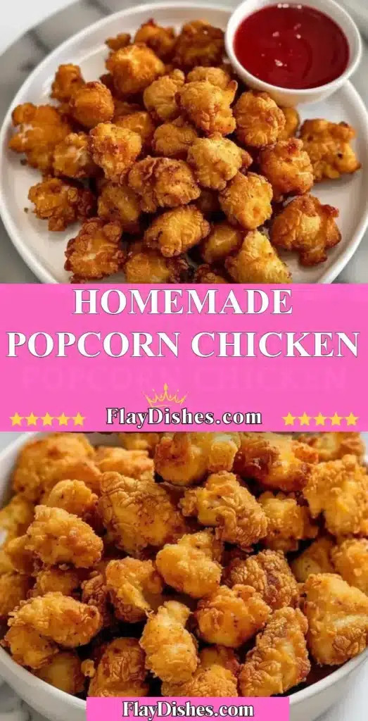Bowl of crispy homemade popcorn chicken served with dipping sauce