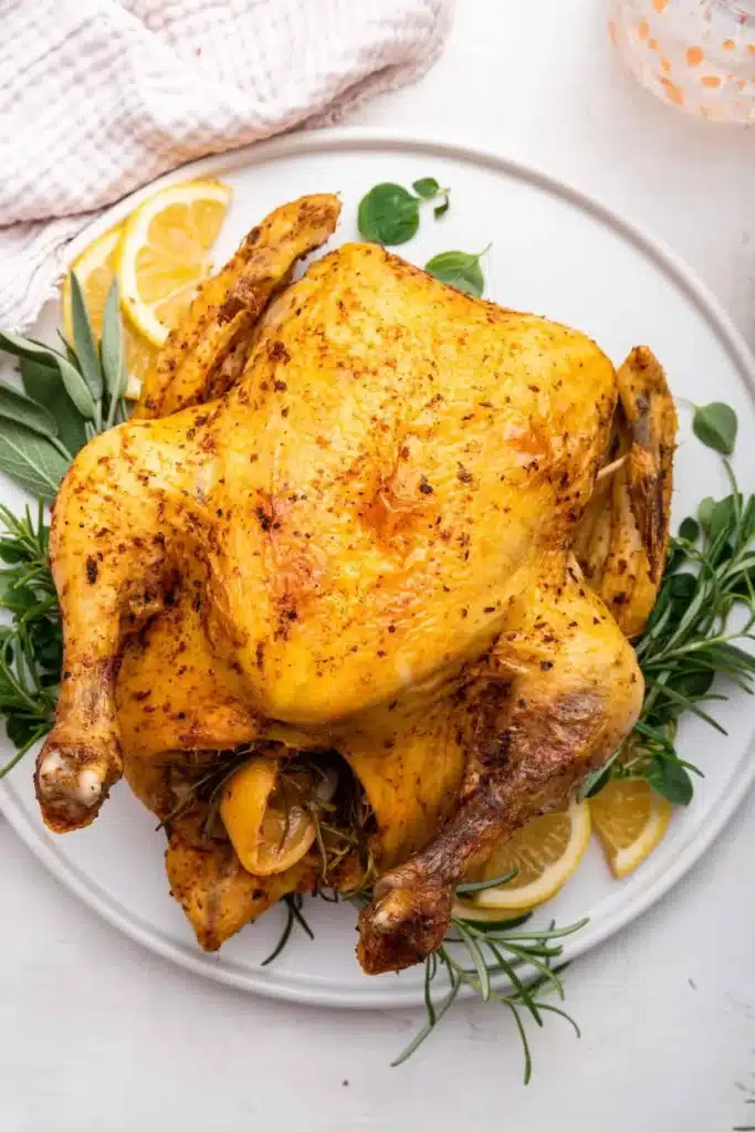 Instant Pot whole chicken cooked to perfection, ready to serve for dinner.