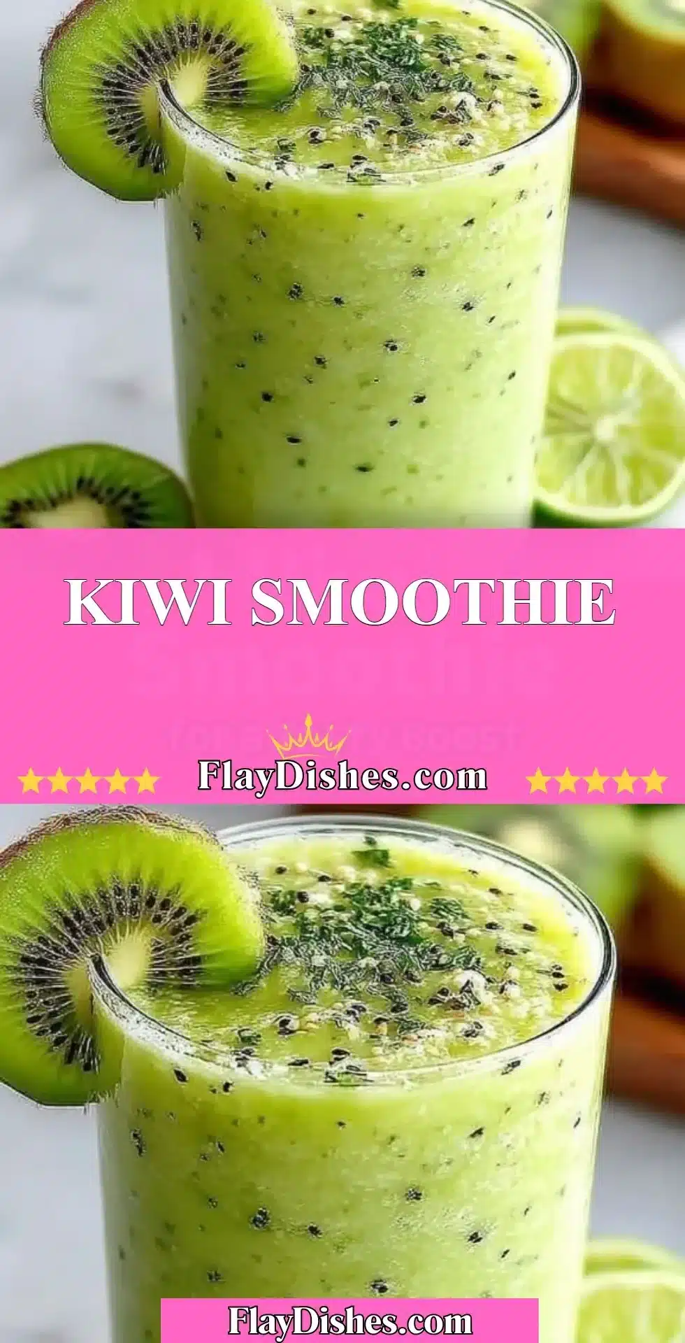 Delicious kiwi smoothie in a glass garnished with fresh kiwi slices