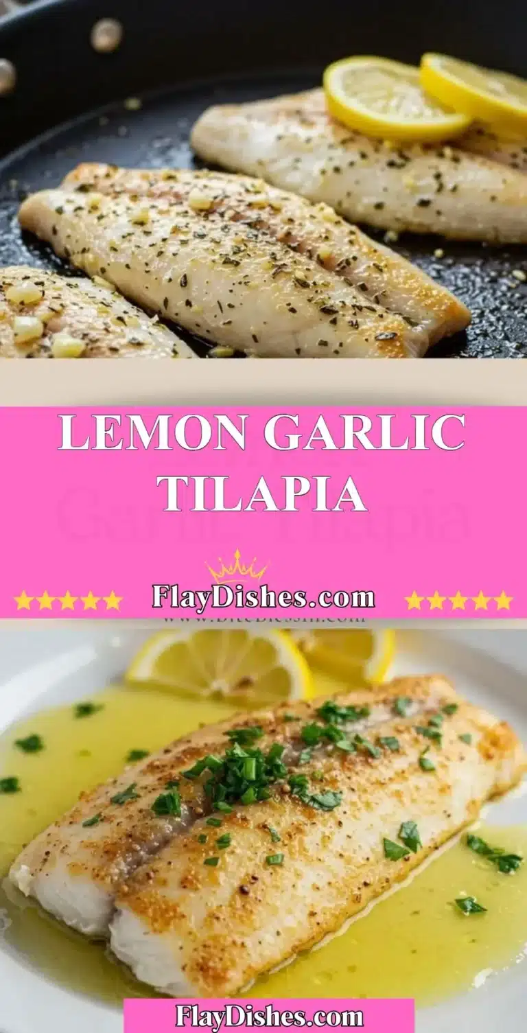 Lemon Garlic Tilapia filet served with fresh herbs and a lemon wedge