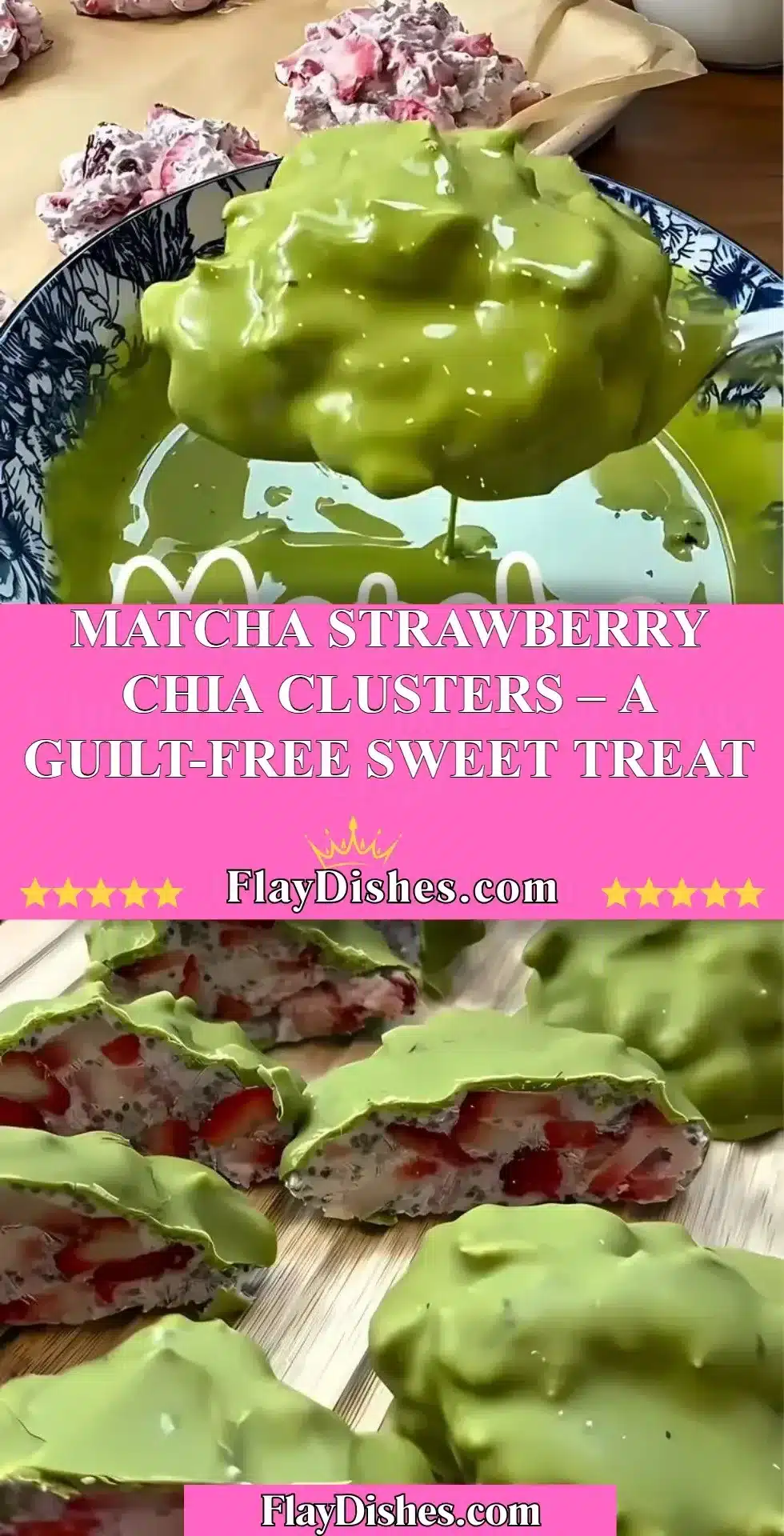 Matcha strawberry chia clusters in a bowl, healthy and visually appealing snack