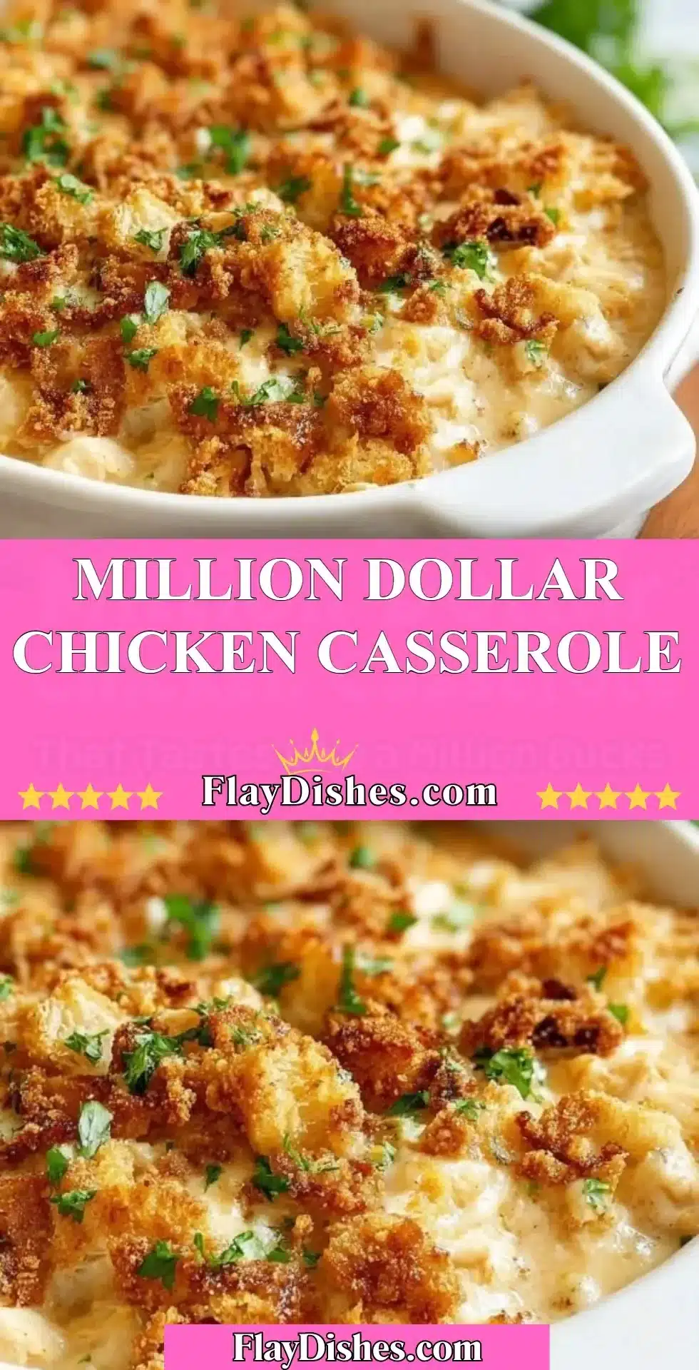 Million Dollar Chicken Casserole 2 Delicious Million Dollar Chicken Casserole with creamy sauce and topped with cheese