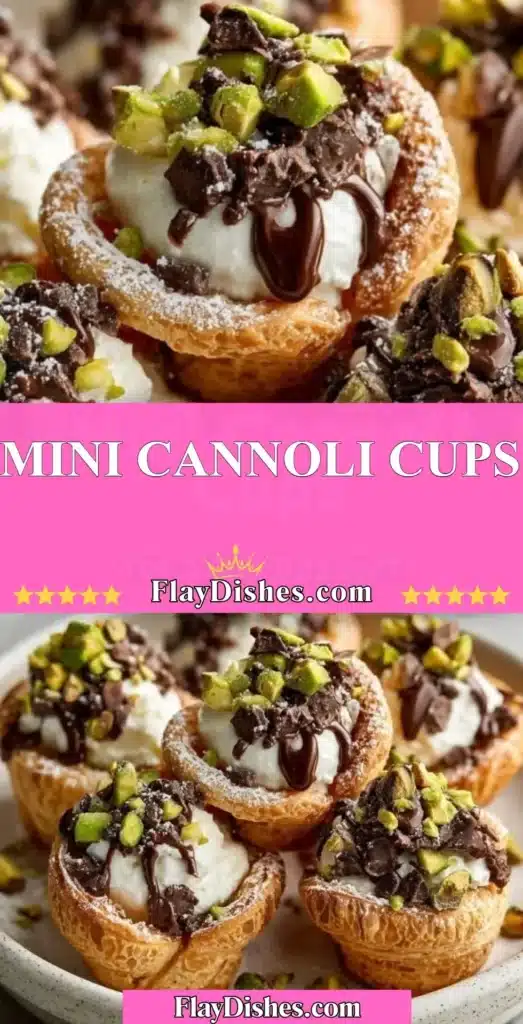 Delicious mini cannoli cups filled with creamy ricotta and chocolate chips.