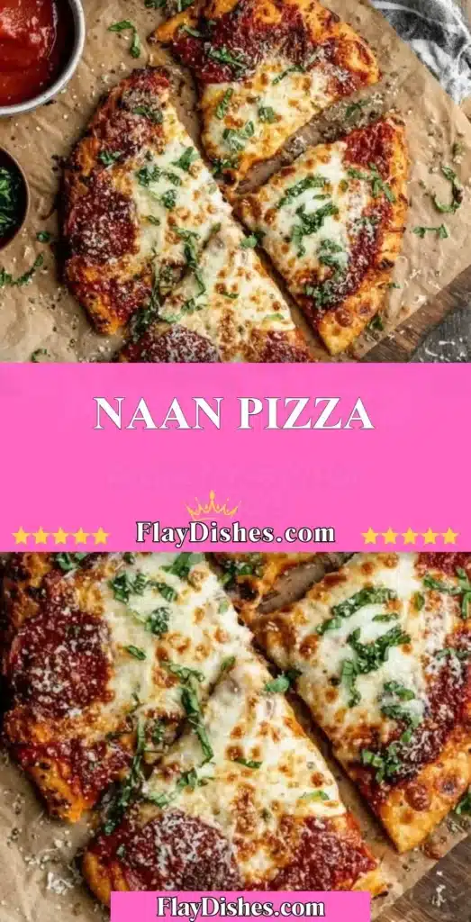 Homemade naan pizza topped with fresh ingredients and herbs.