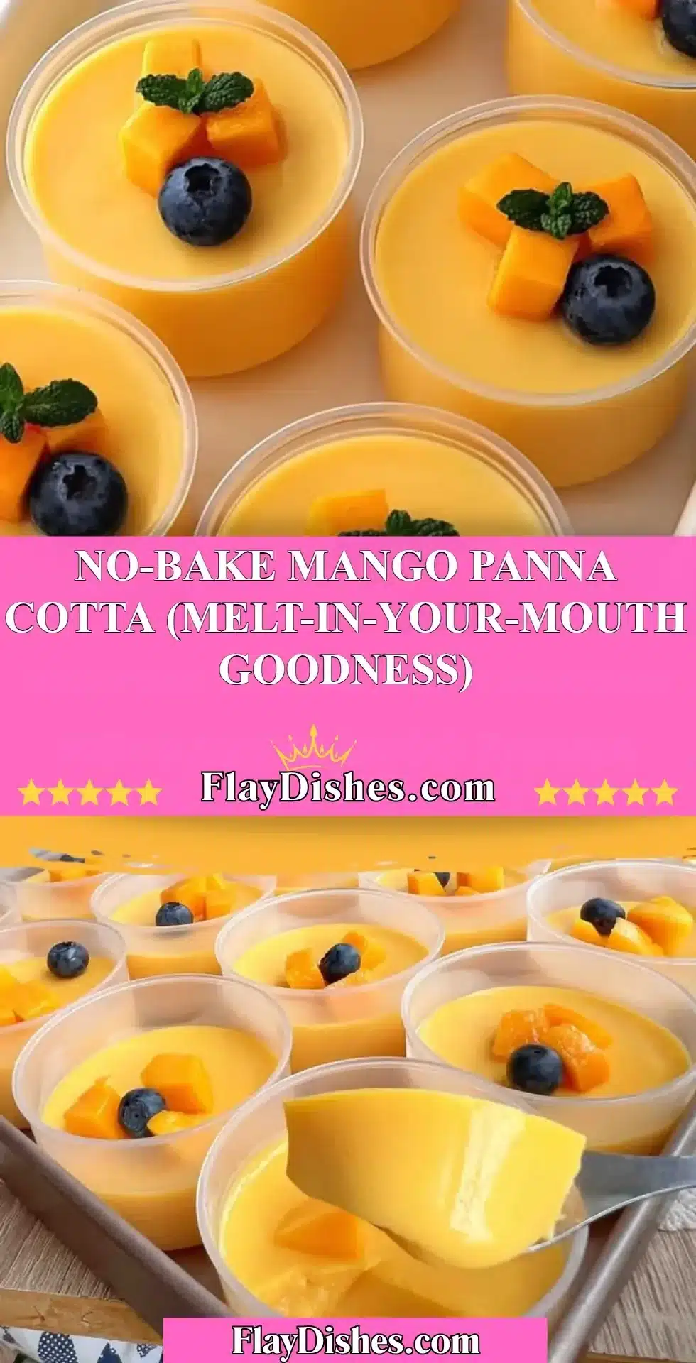 Delicious no-bake mango panna cotta topped with fresh mango slices