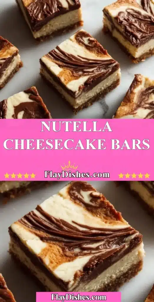 Decadent Nutella Cheesecake Bars with a rich chocolate topping