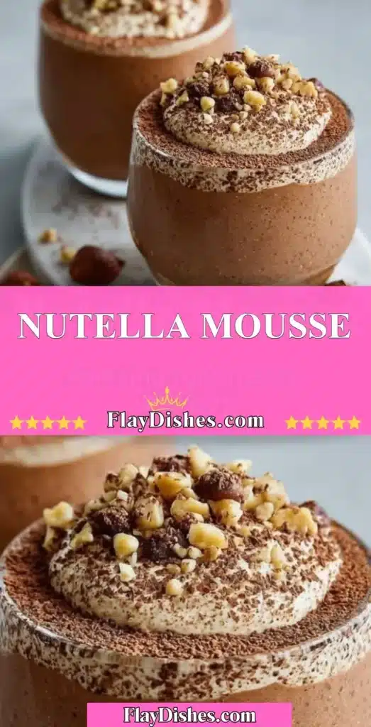 Delicious homemade Nutella Mousse topped with chocolate shavings.