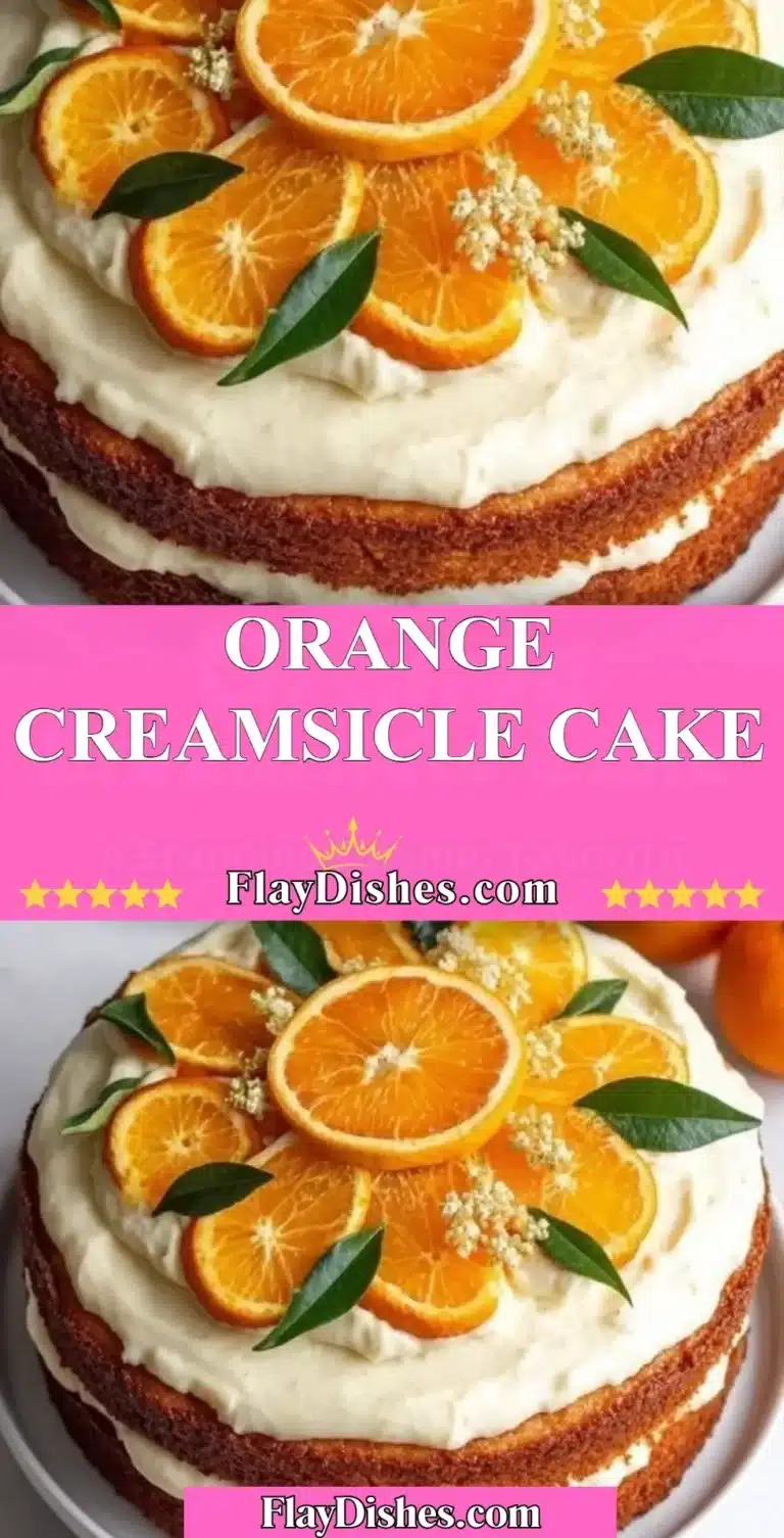 Orange Creamsicle Cake 7 Delicious Orange Creamsicle Cake with creamy frosting and orange slices.