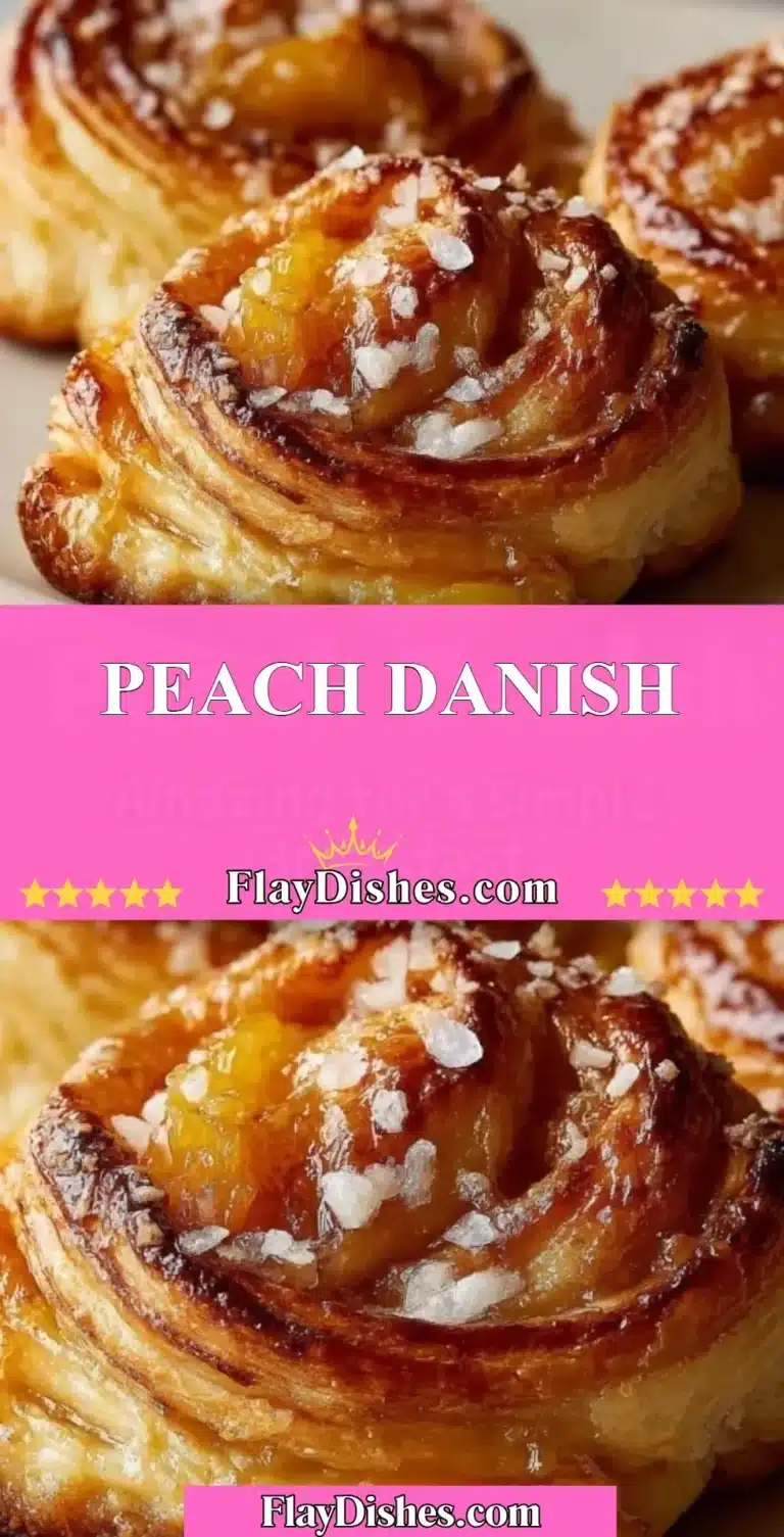 Freshly baked peach danish pastry with creamy filling and sliced peaches.