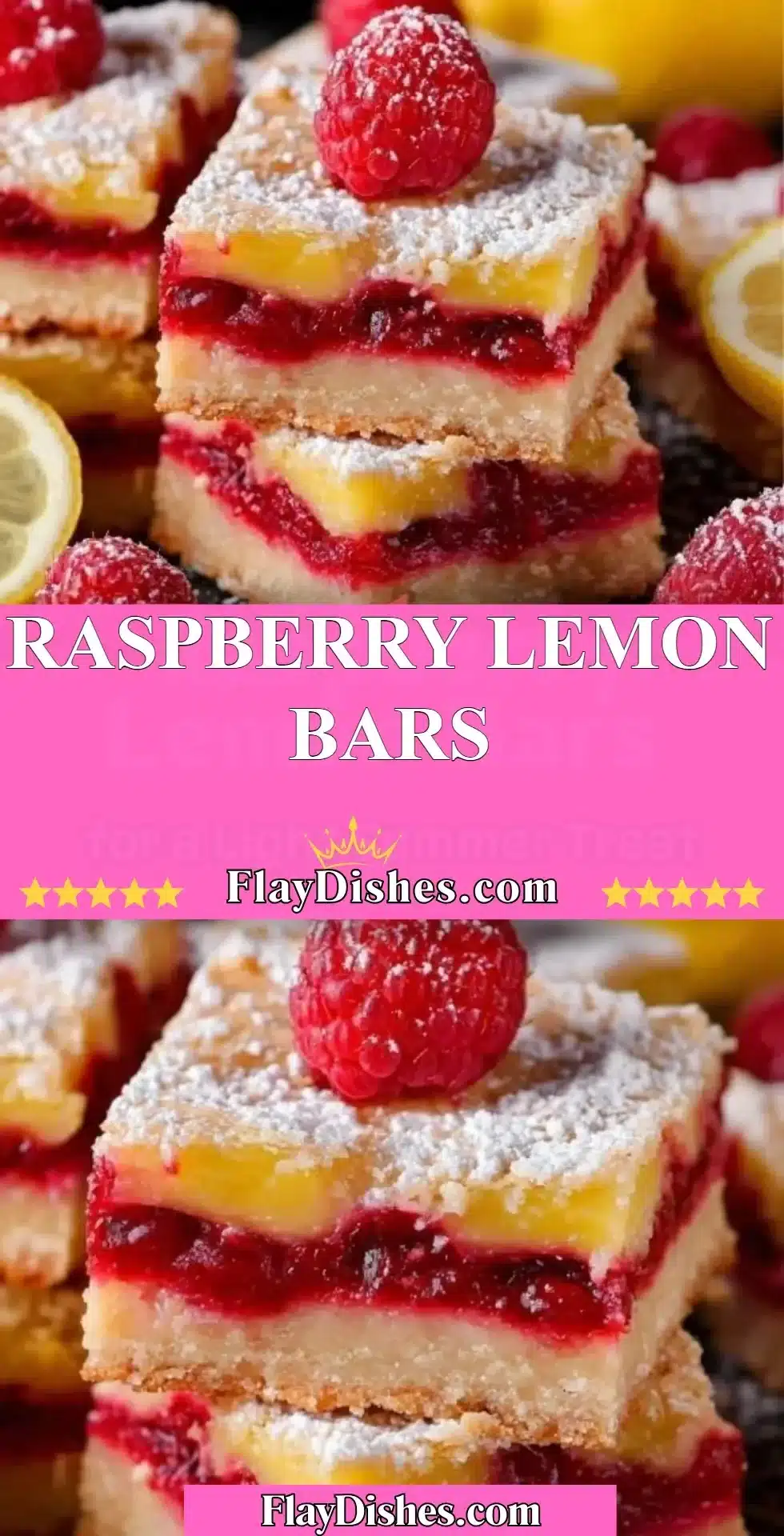 Delicious homemade Raspberry Lemon Bars with vibrant raspberry and lemon topping.