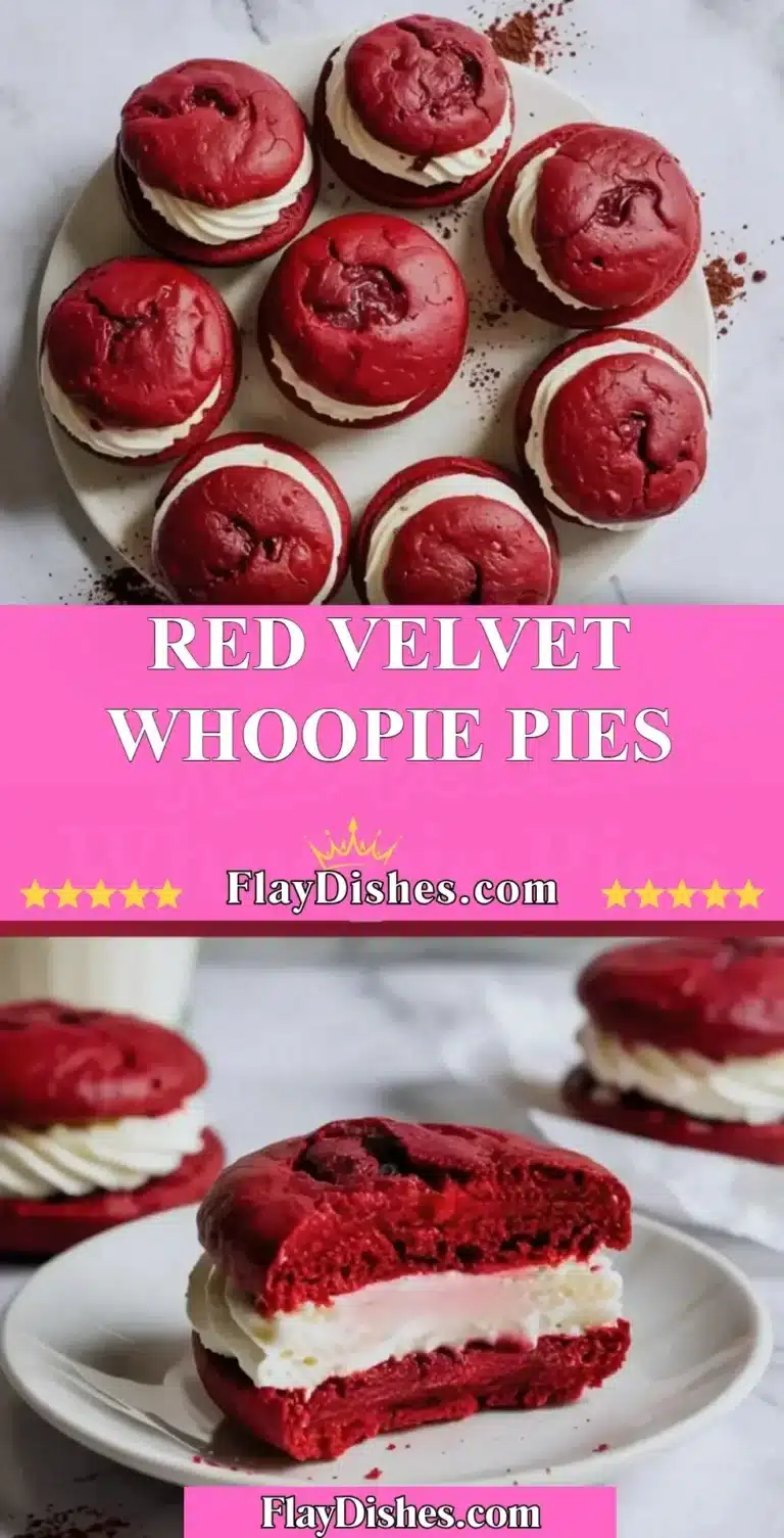Delicious Red Velvet Whoopie Pies with creamy filling and red velvet cakes