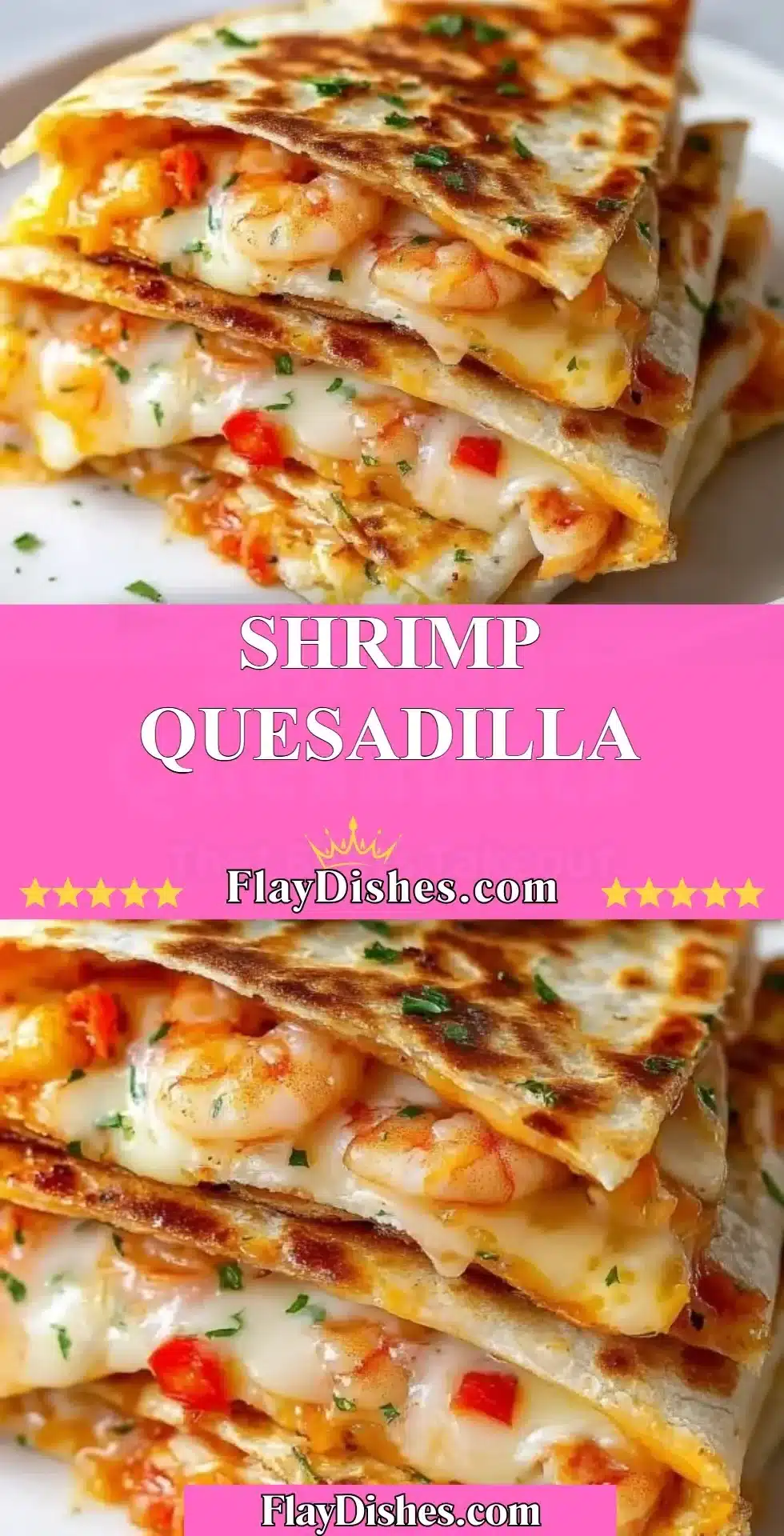 Shrimp quesadilla with melted cheese and fresh ingredients