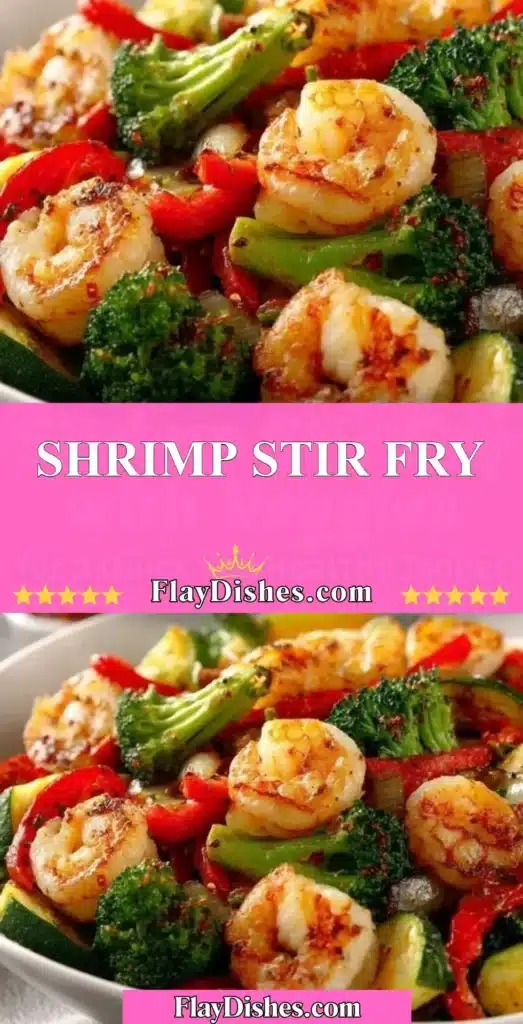 Colorful shrimp stir fry with vegetables in a frying pan