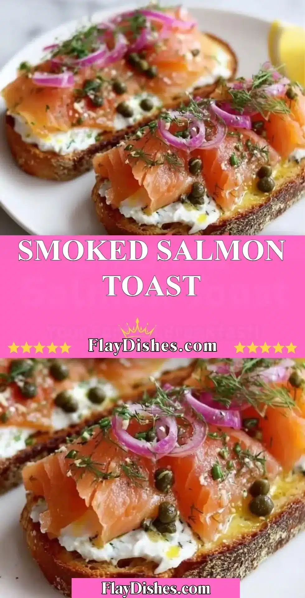 Delicious smoked salmon toast topped with cream cheese and herbs